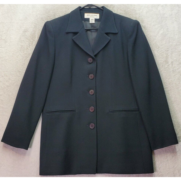 Jones New York Blazer Jacket Women Petite 8 Black Wool Notch Collar Button Front - Picture 1 of 9
